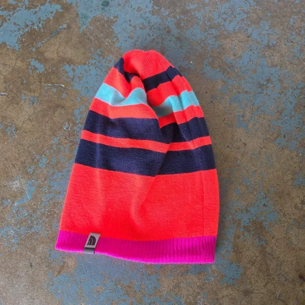 North Face Pete n Repeat Beanie Pink Reversible Knit Adult One Size Ski Winter
